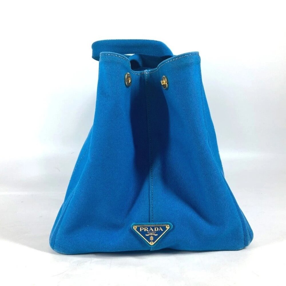 PRADA Canapa logo Bag Shoulder Bag Tote Bag Canvas blue/White - Picture 3 of 16